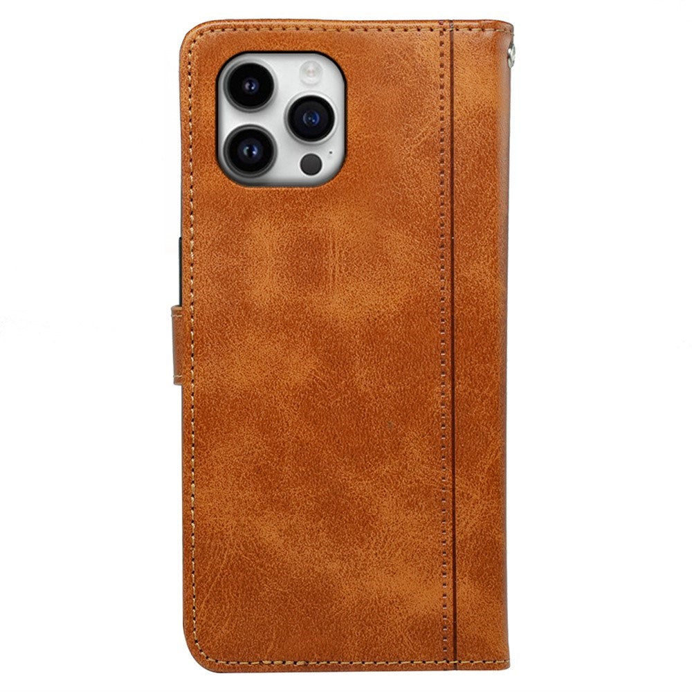 EIDERWOOD iPhone 16 Pro Leather Flip Cover m. Stativ og lommebok - Lysebrun