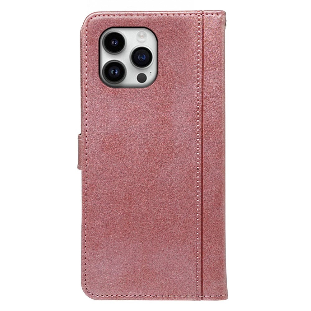 EIDERWOOD iPhone 16 Pro Leather Flip Cover m. Stativ og lommebok - Rose gull