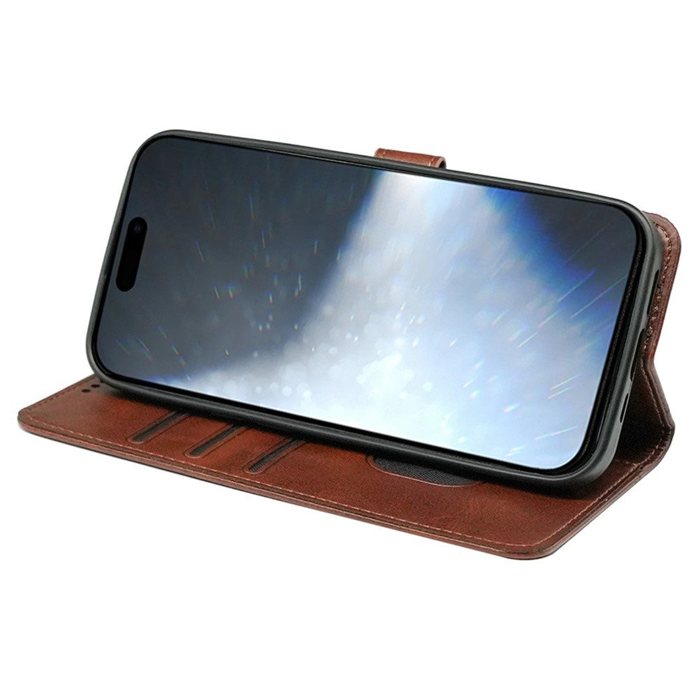 EIDERWOOD iPhone 16 Pro Leather Flip Cover m. Stativ og lommebok - Brun