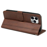 EIDERWOOD iPhone 16 Pro Leather Flip Cover m. Stativ og lommebok - Brun