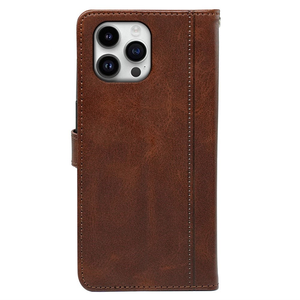 EIDERWOOD iPhone 16 Pro Leather Flip Cover m. Stativ og lommebok - Brun