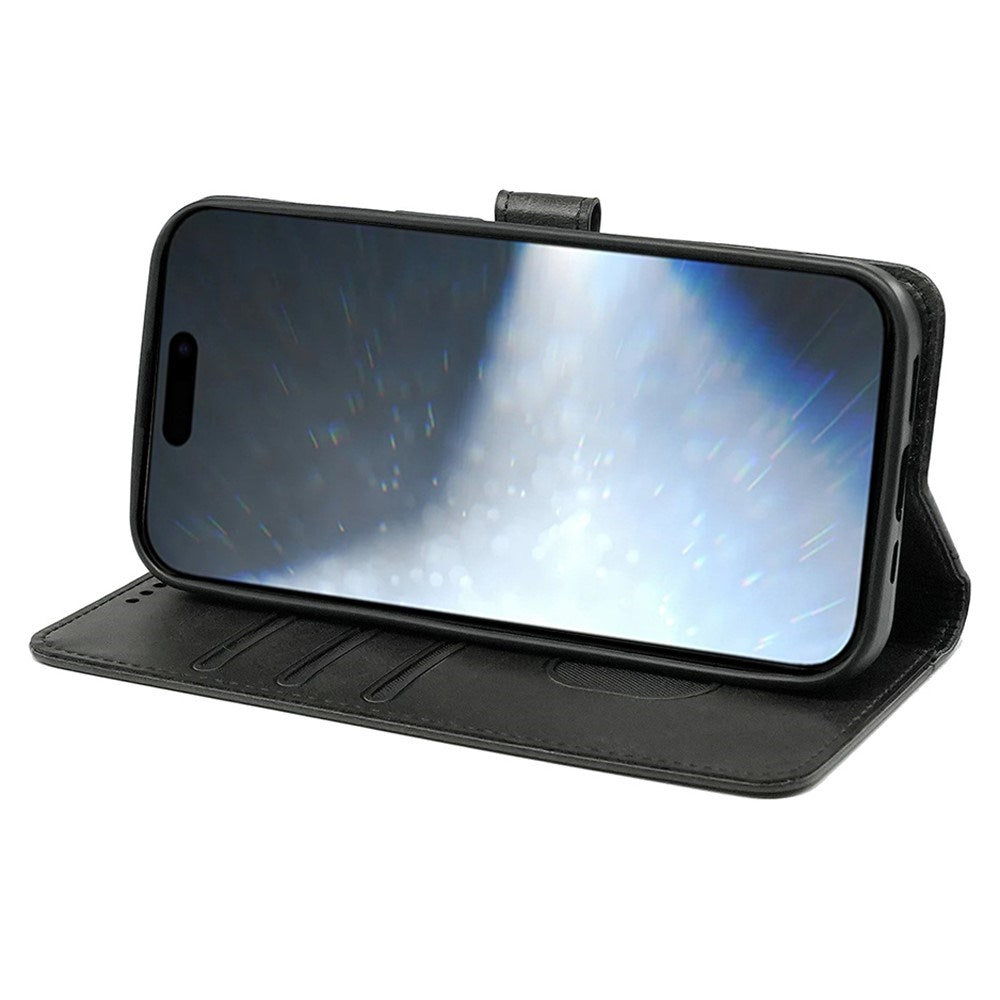 EIDERWOOD iPhone 16 Leather Flip Cover m. Stativ og lommebok - Svart