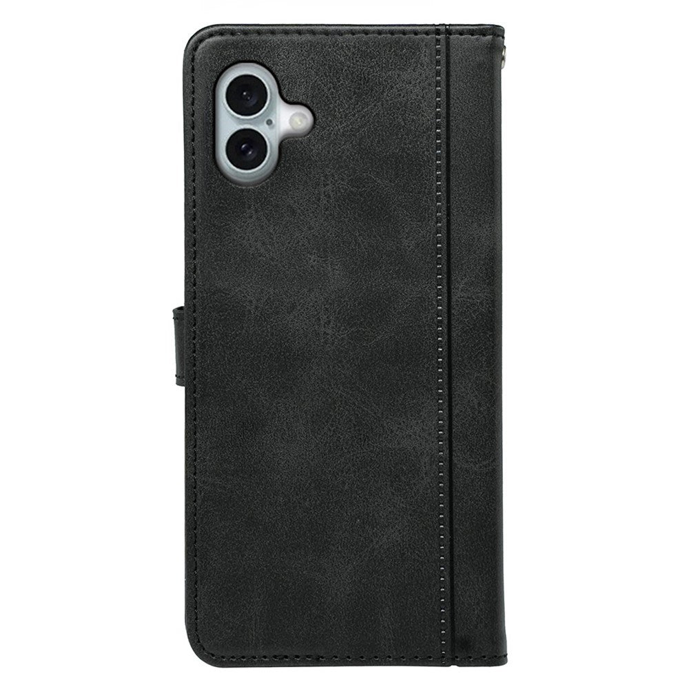 EIDERWOOD iPhone 16 Leather Flip Cover m. Stativ og lommebok - Svart