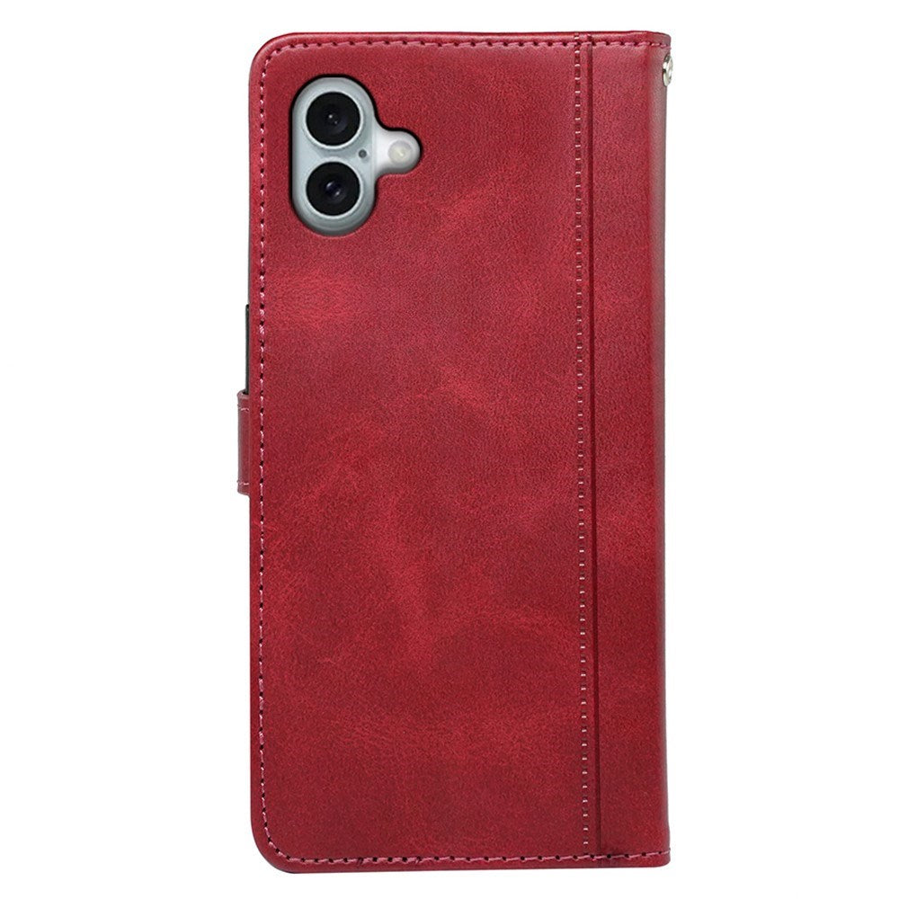 EIDERWOOD iPhone 16 Leather Flip Cover m. Stativ og lommebok - Rød