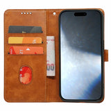 EIDERWOOD iPhone 16 Leather Flip Cover m. Stativ og lommebok - Lysebrun