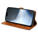 EIDERWOOD iPhone 16 Leather Flip Cover m. Stativ og lommebok - Lysebrun