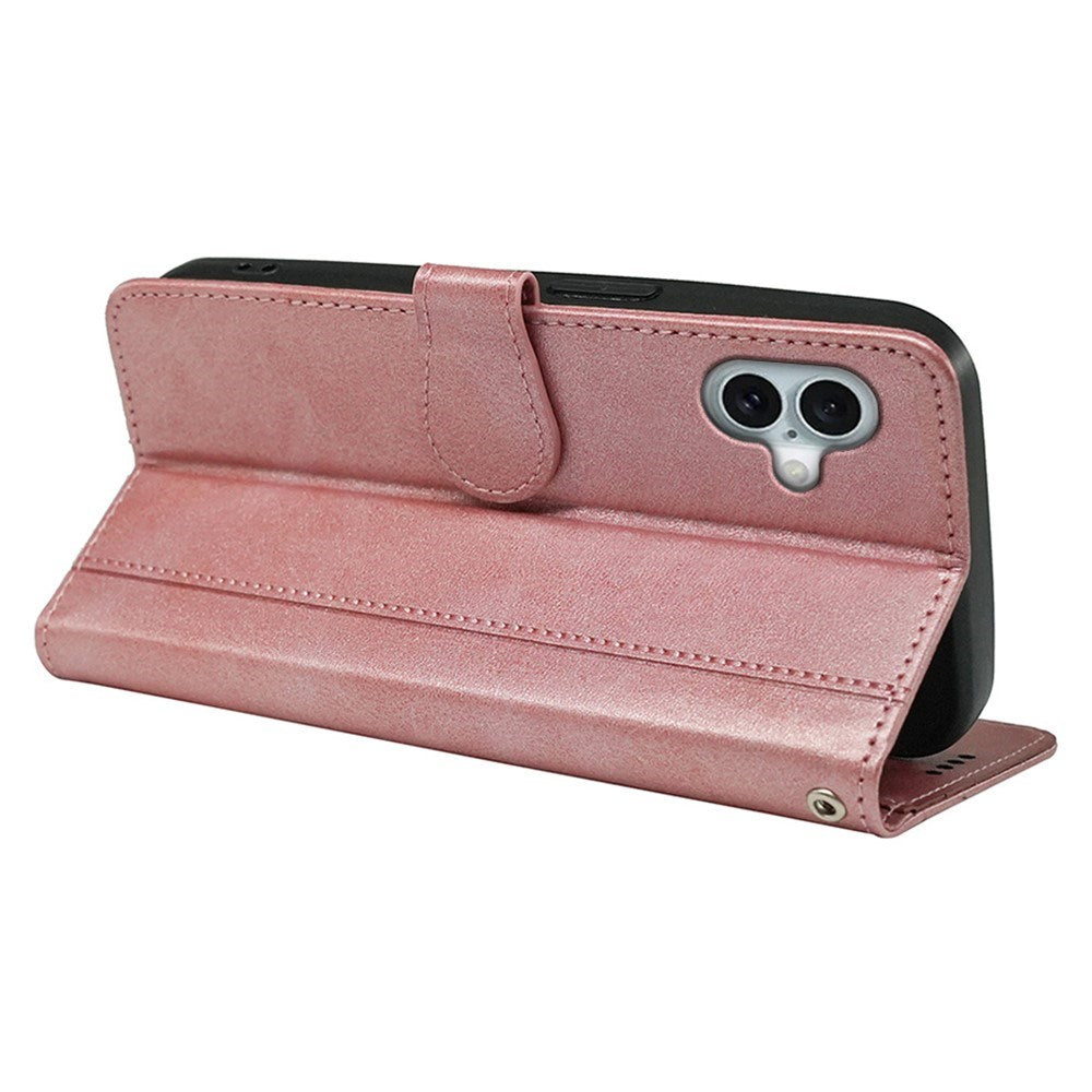 EIDERWOOD iPhone 16 Leather Flip Cover m. Stativ og lommebok - Rose gull