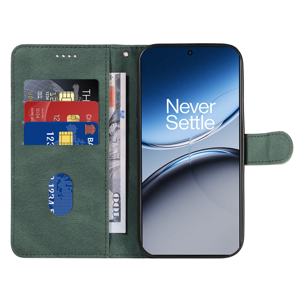 OnePlus Nord 4 - EIDERWOOD mønstret skinndeksel m. Lommebok og stropp - Grønn