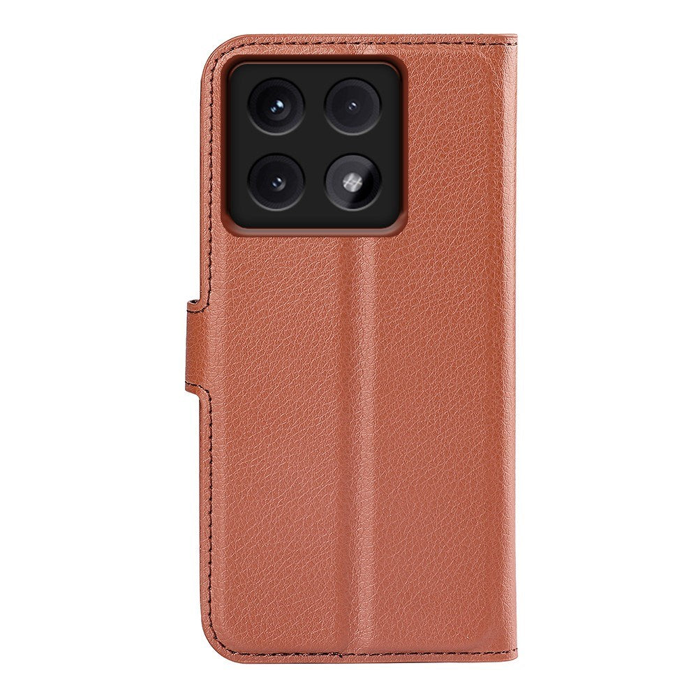 EIDERWOOD Xiaomi 14T Litchi Leather Flip Cover m. Lommebok - Brun