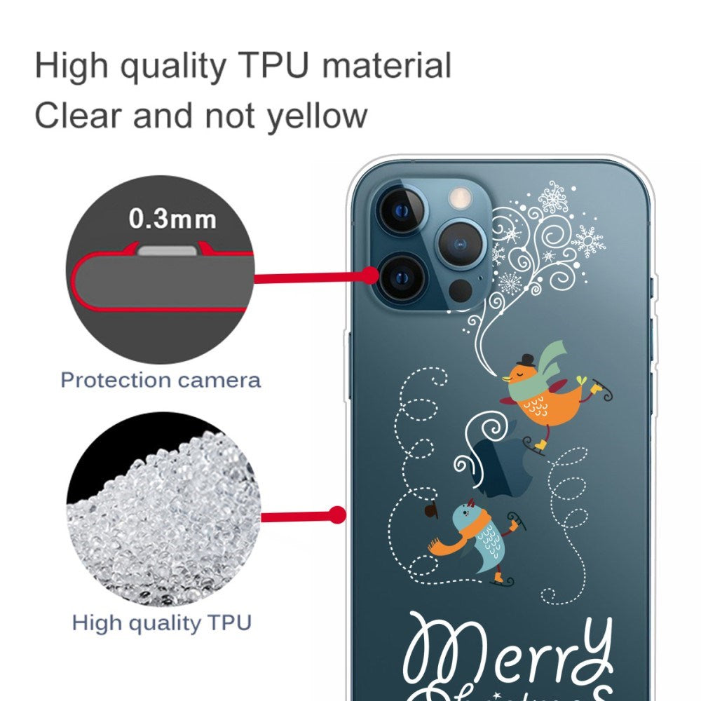 EIDERWOOD iPhone 16 Pro Max fleksibelt plastbakdeksel juledeksel - god jul - fugler på skøyter