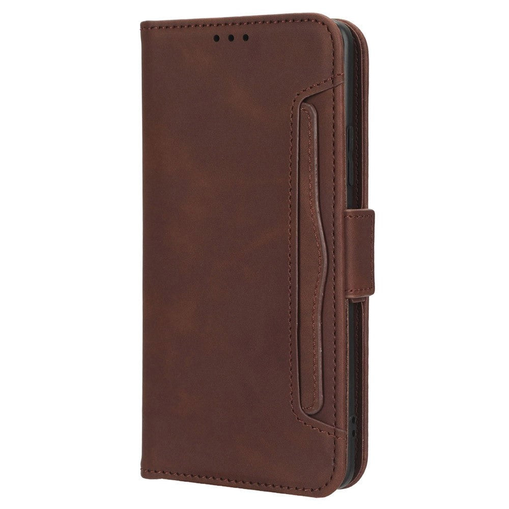 Sony Xperia 5 IV Leather Flip Cover m. Stativfunksjon / kortholder &amp; ekstra kortlomme - brun