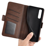 Sony Xperia 5 IV Leather Flip Cover m. Kortholder &amp; Magnetisk Åpne/Lukke funksjon - Mørkebrun