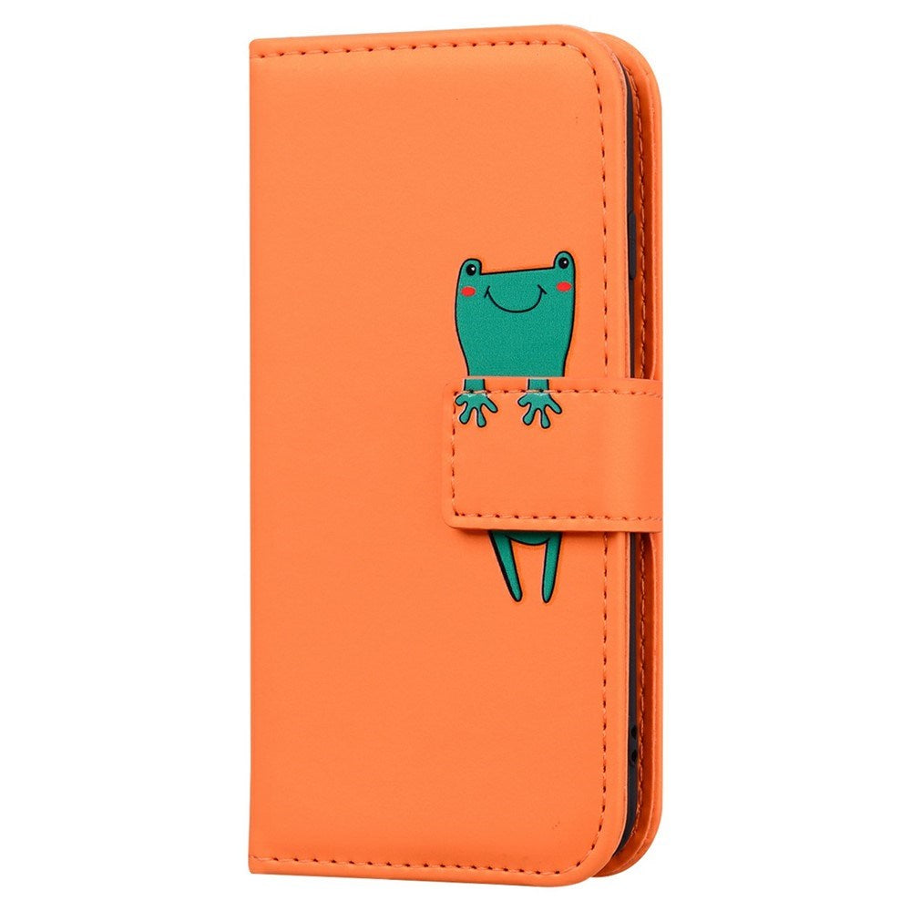 iPhone 16 Pro Kunstlæder Flip Cover m. Figur & Ståfunktion - Orange