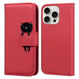 iPhone 16 Pro Kunstlæder Flip Cover m. Figur & Ståfunktion - Rød