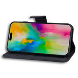 iPhone 16 Pro Kunstlæder Flip Cover m. Figur & Ståfunktion - Sort