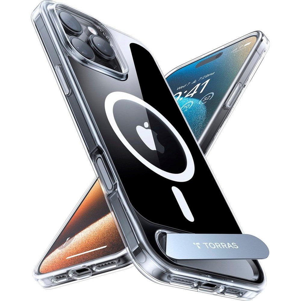 Torras iPhone 16 Pro Hybrid Bakdeksel m. Stativfunksjon - MagSafe-kompatibel - Gjennomsiktig