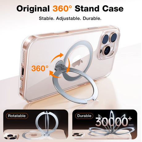 Torras iPhone 16 Pro Max Hybrid Plastic Bakdeksel m. Stativfunksjon - MagSafe-kompatibel - Gjennomsiktig