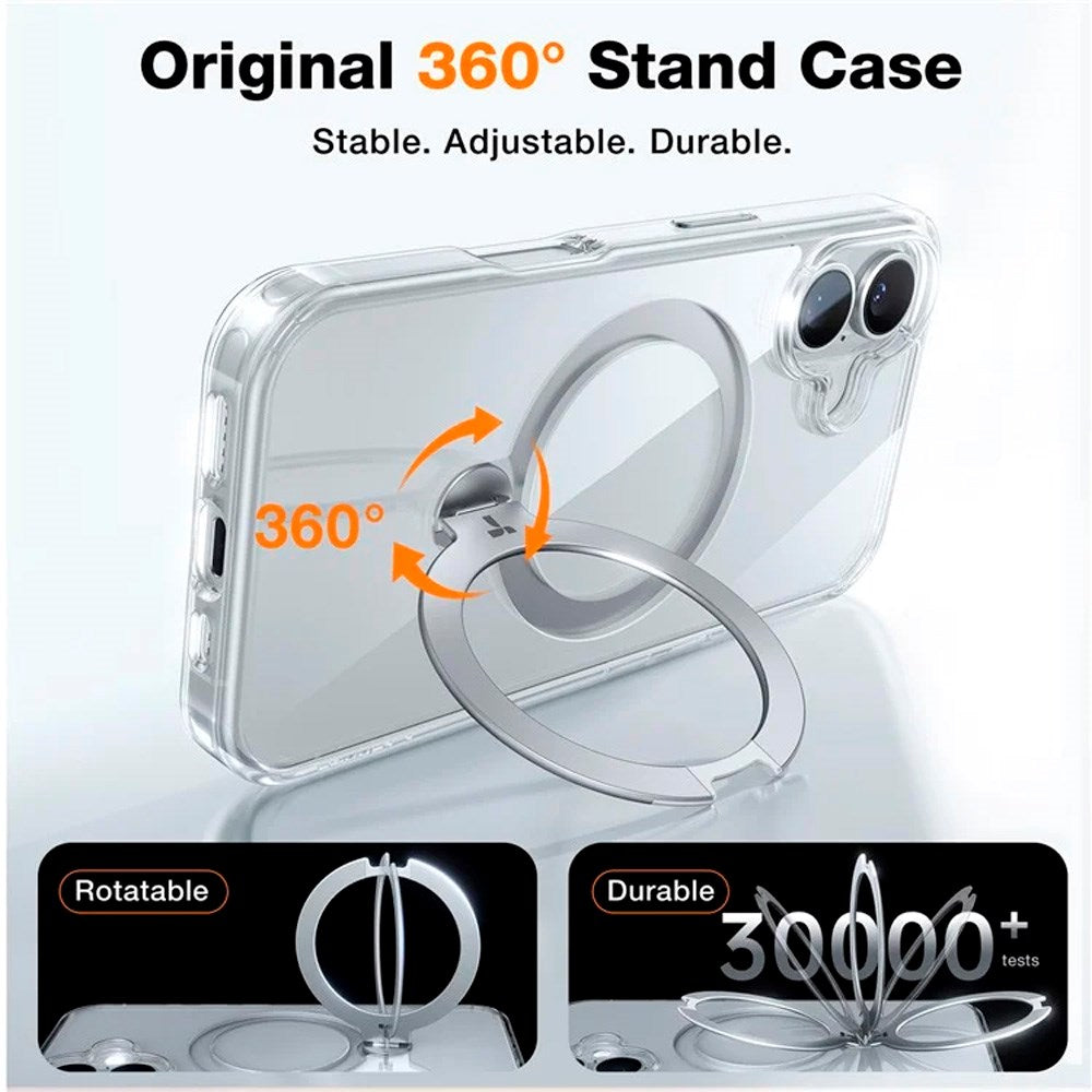 Torras iPhone 16 Hybrid Plastic Bakdeksel m. Stativfunksjon - MagSafe-kompatibel - Gjennomsiktig