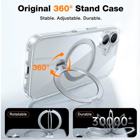 Torras iPhone 16 Hybrid Plastic Bakdeksel m. Stativfunksjon - MagSafe-kompatibel - Gjennomsiktig