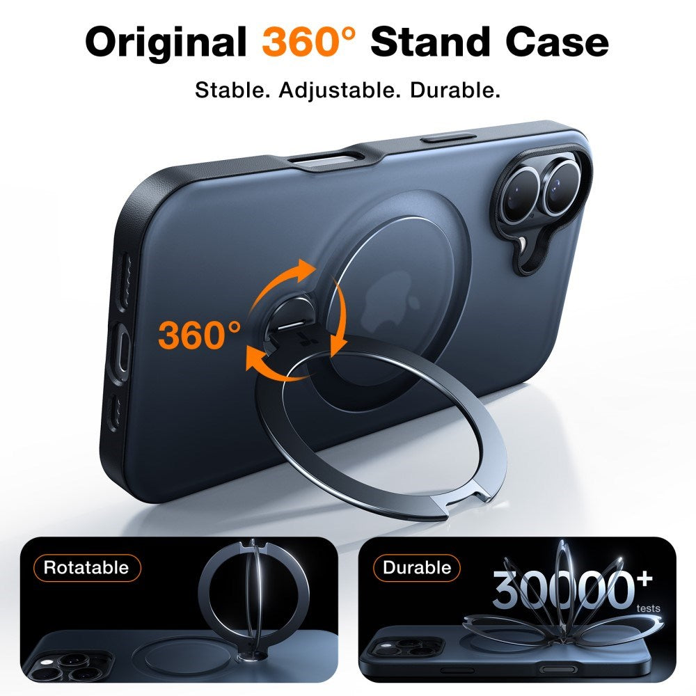 MagSafe-kompatibel Torras iPhone 16-deksel med innebygd støtte - svart