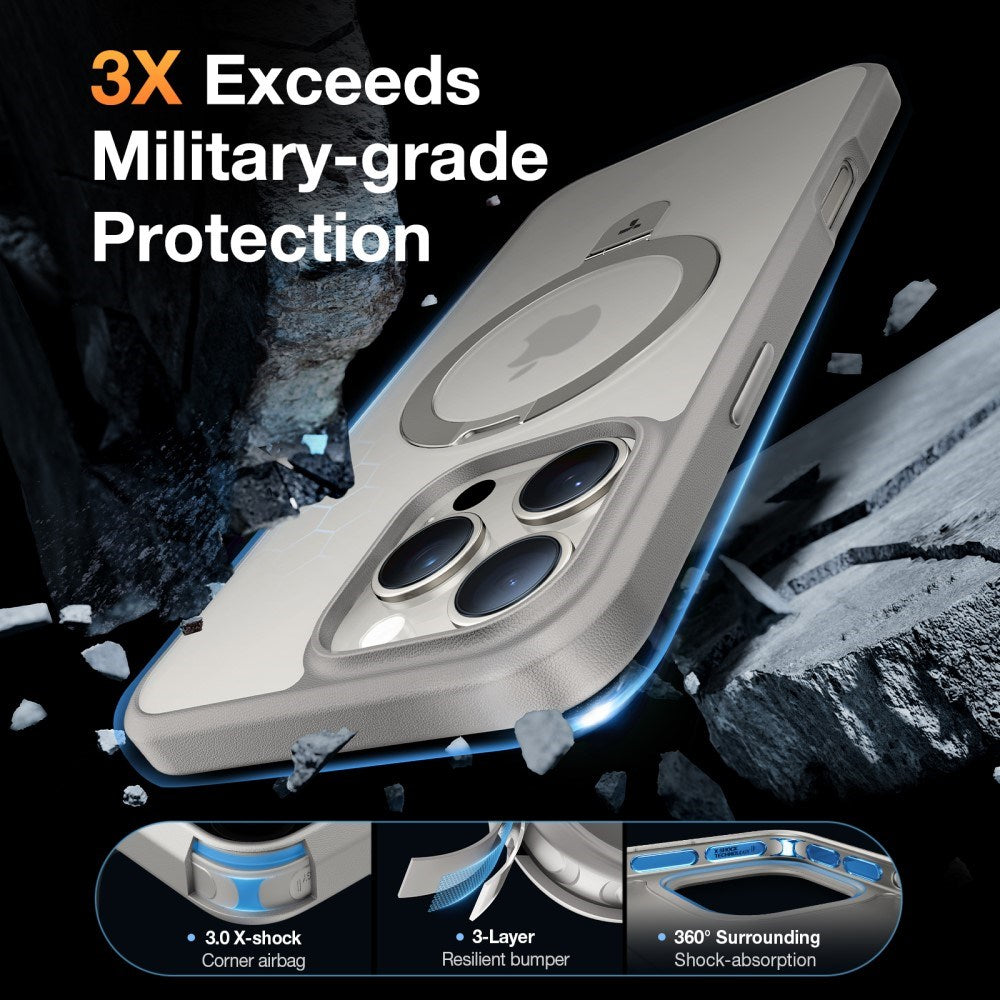 TORRAS Guardian Ostand Series iPhone 16 Pro-deksel med MagSafe og Kickstand - Grå