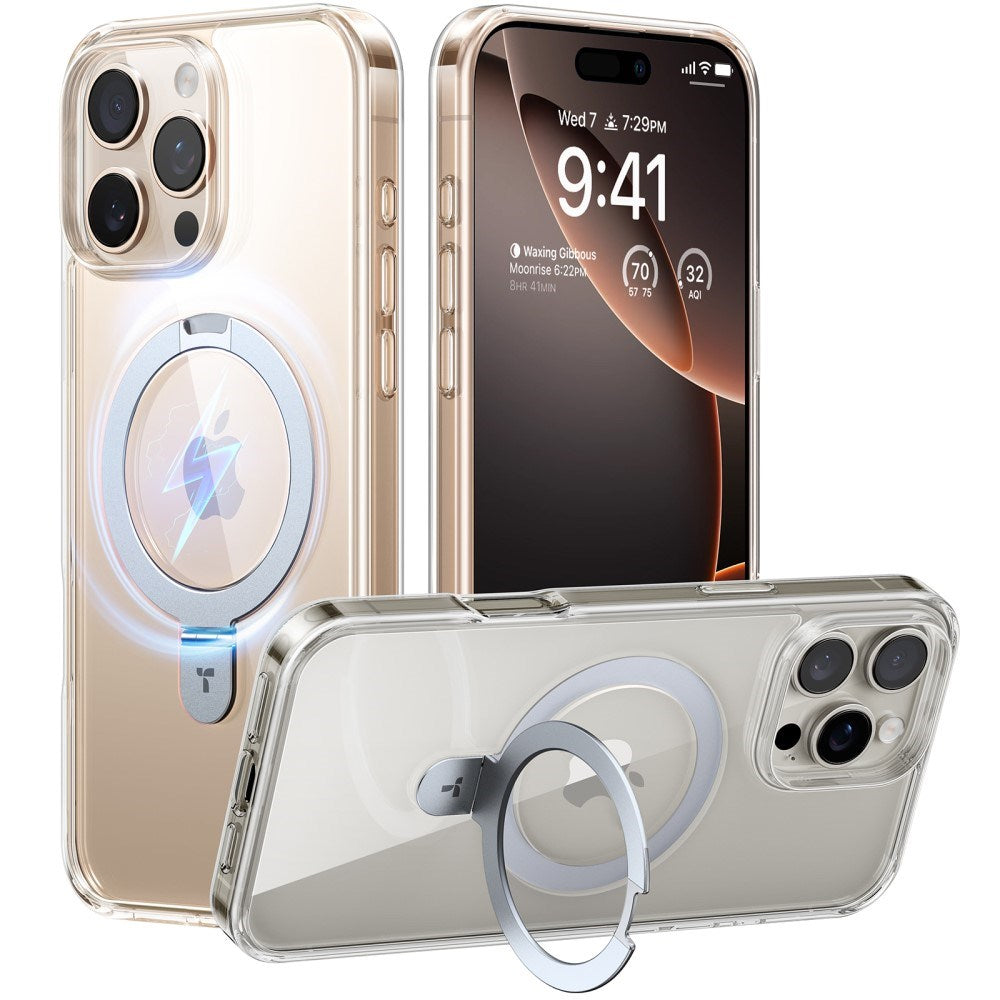 iPhone 16 Pro - TORRAS Hybrid Deksel m. Stativ - MagSafe-kompatibel - Gjennomsiktig