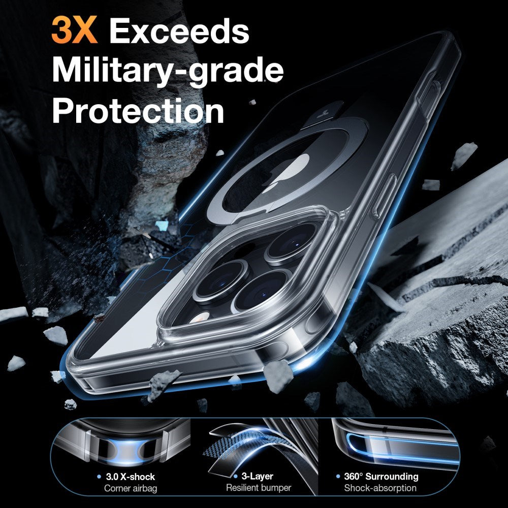 TORRAS - iPhone 16 Pro - Guardian Ostand Series Cover m. Kickstand - MagSafe Kompatibel - Gennemsigtig / Sølv