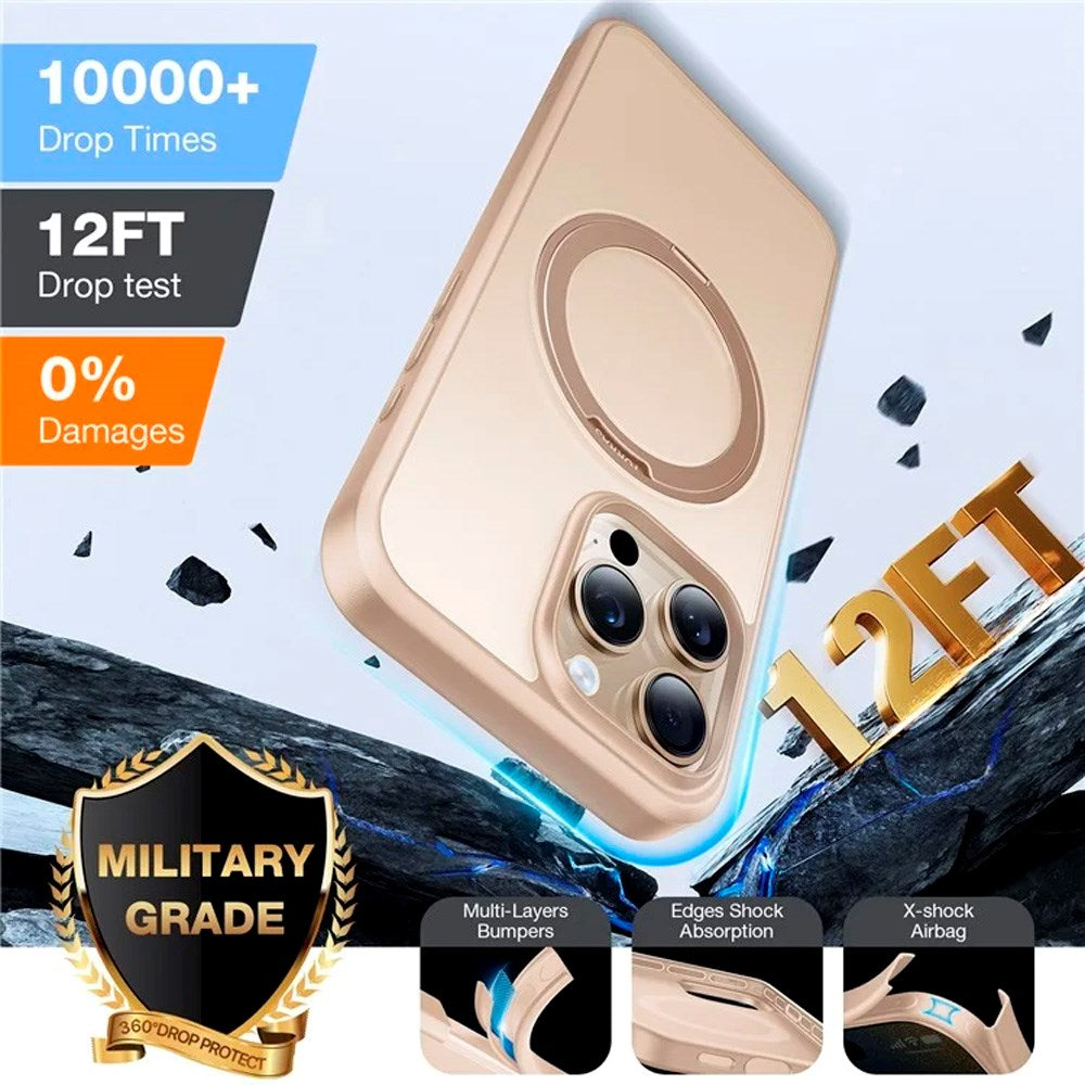 iPhone 16 Pro Torras fleksibelt plastdeksel med justerbart ringstativ - MagSafe-kompatibel - Gull / Gjennomsiktig