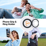 iPhone 16 Pro Max Torras fleksibelt plastdeksel med justerbart ringstativ - MagSafe-kompatibel - svart / gjennomsiktig