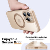 iPhone 16 Pro Max Torras fleksibelt plastdeksel med justerbart ringstativ - MagSafe-kompatibel - Gull / Gjennomsiktig