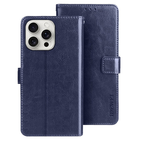 EIDERWOOD iPhone 16 Pro Max Kunstlæder Flip Case m. Indbygget Pung & Ståfunktion - Blå