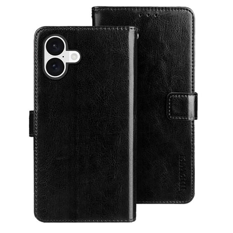 EIDERWOOD iPhone 16 Plus Kunstlæder Flip Case m. Indbygget Pung & Ståfunktion - Sort