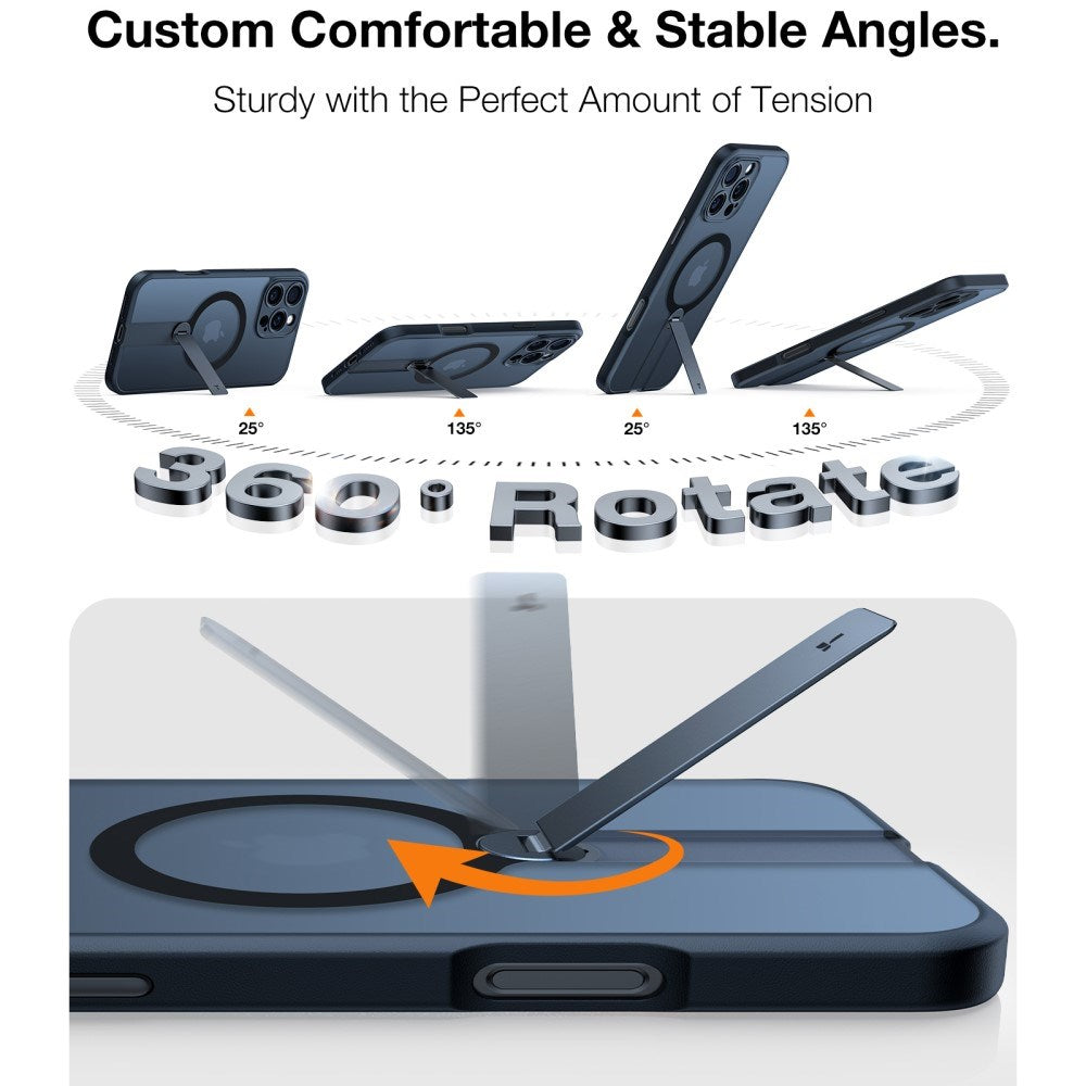 iPhone 16 Pro Max - TORRAS fleksibelt plastdeksel m. Roterende støtteben - MagSafe-kompatibel - Svart