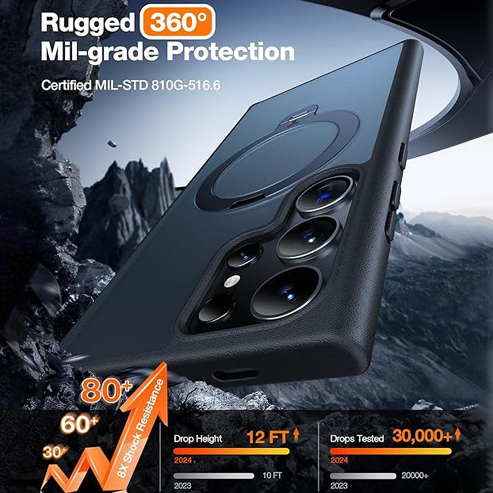 Samsung Galaxy S24 Ultra - TORRAS Hybrid Deksel m. Roterende støtteben - MagSafe-kompatibel - Svart