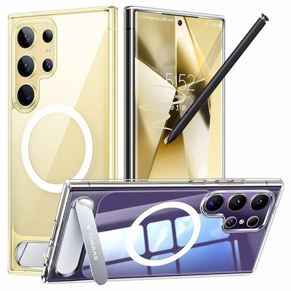 Samsung Galaxy S24 Ultra - TORRAS Hybrid Deksel m. Stativ - MagSafe-kompatibel - Gjennomsiktig
