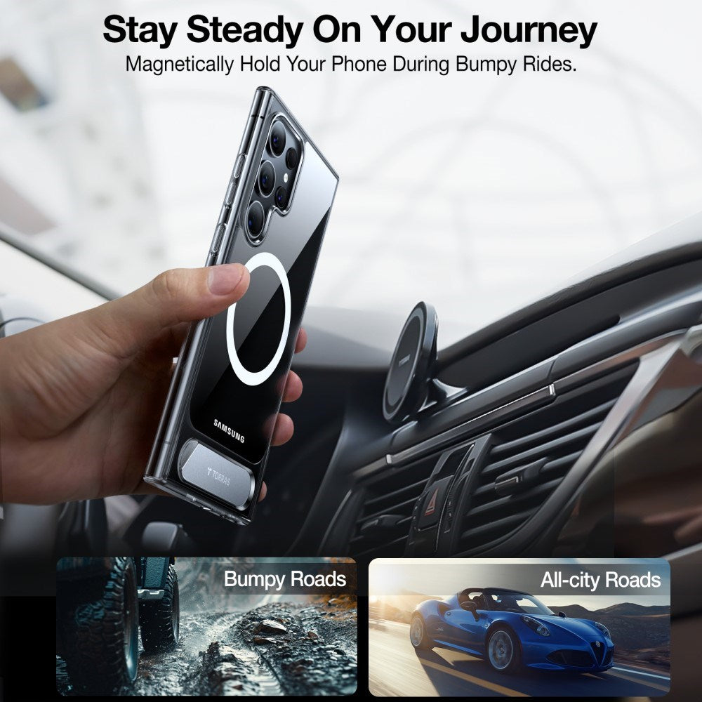 Samsung Galaxy S24 Ultra - TORRAS Hybrid Deksel m. Stativ - MagSafe-kompatibel - Gjennomsiktig