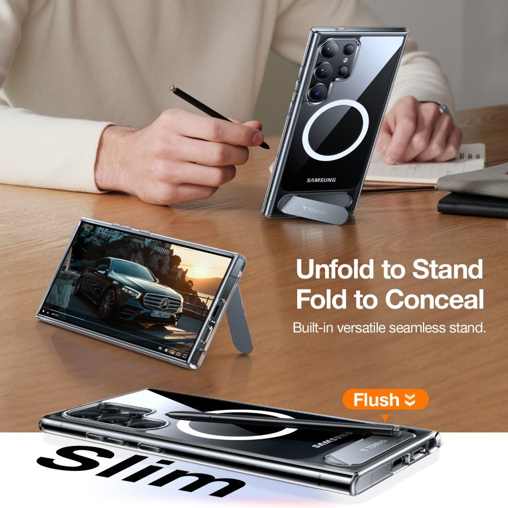 Samsung Galaxy S24 Ultra - TORRAS Hybrid Deksel m. Stativ - MagSafe-kompatibel - Gjennomsiktig