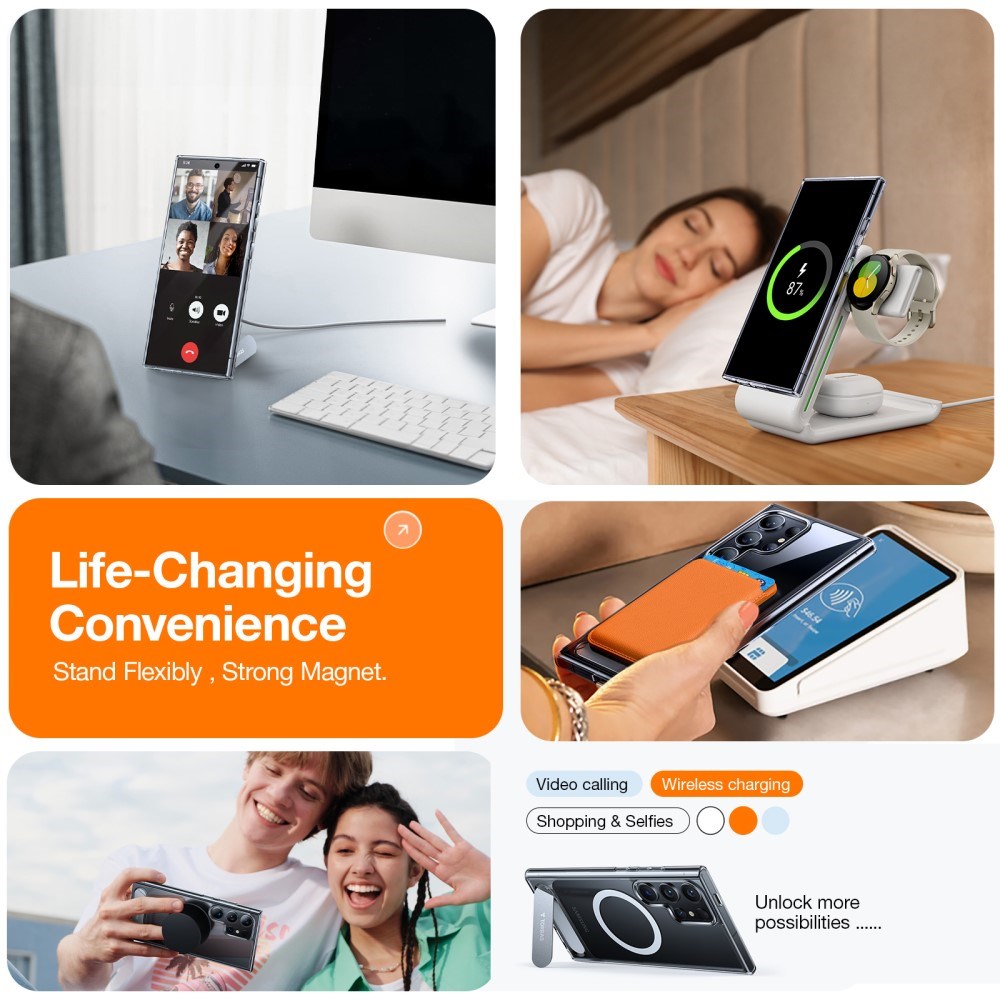 Samsung Galaxy S24 Ultra - TORRAS Hybrid Deksel m. Stativ - MagSafe-kompatibel - Gjennomsiktig