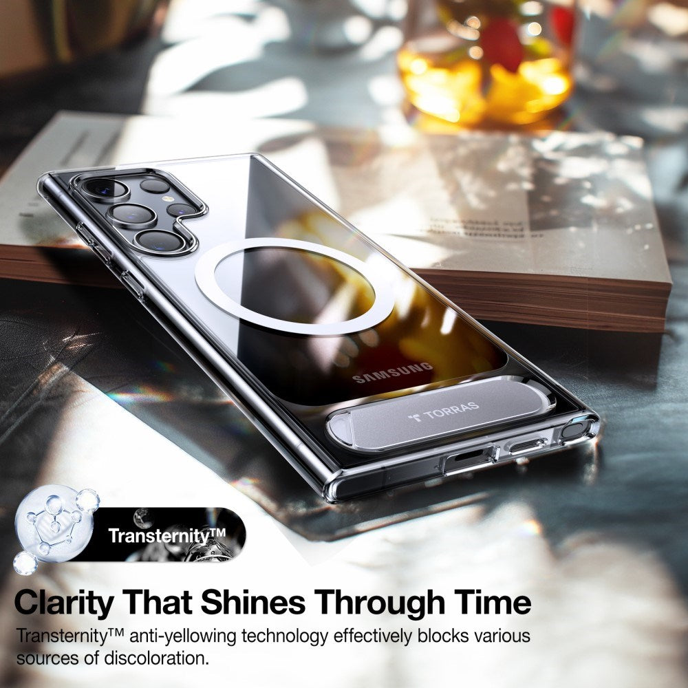 Samsung Galaxy S24 Ultra - TORRAS Hybrid Deksel m. Stativ - MagSafe-kompatibel - Gjennomsiktig