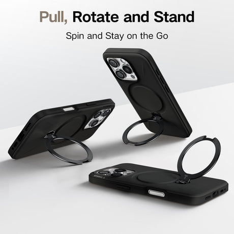 iPhone 16 Pro Max - TORRAS fleksibelt plastdeksel m. Ring Stativ - Svart
