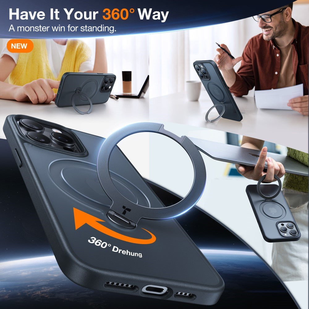 TORRAS - iPhone 15 Pro - Hybrid Plastik Cover m. Ståfunktion - MagSafe Kompatibel - Sort