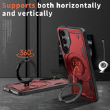 Samsung Galaxy S25/S24 beskyttelsesdeksel med MagSafe og integrert støtte - rød