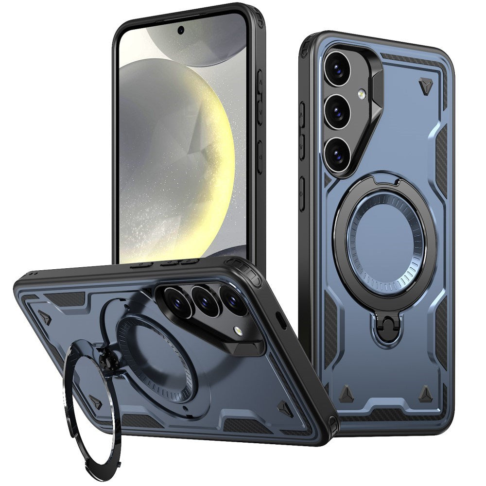 Samsung Galaxy S25/S24 beskyttelsesdeksel med MagSafe og integrert støtte - blå