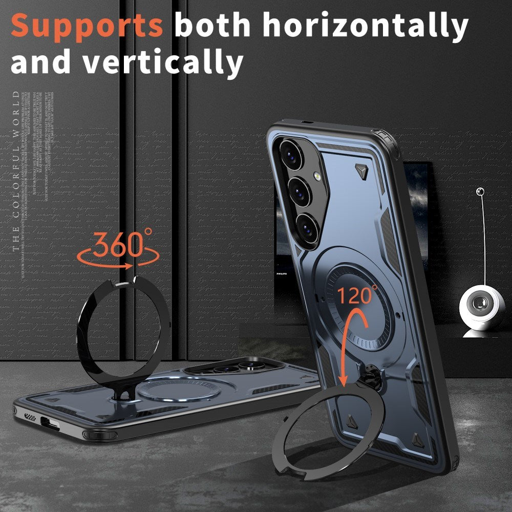 Samsung Galaxy S25/S24 beskyttelsesdeksel med MagSafe og integrert støtte - blå