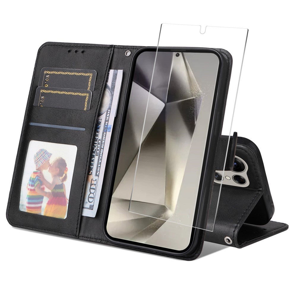 Samsung Galaxy S25 Ultra - EIDERWOOD 2-i-1 Kunstlæder Flip Case m. Skærmbeskyttelsesglas - Sort