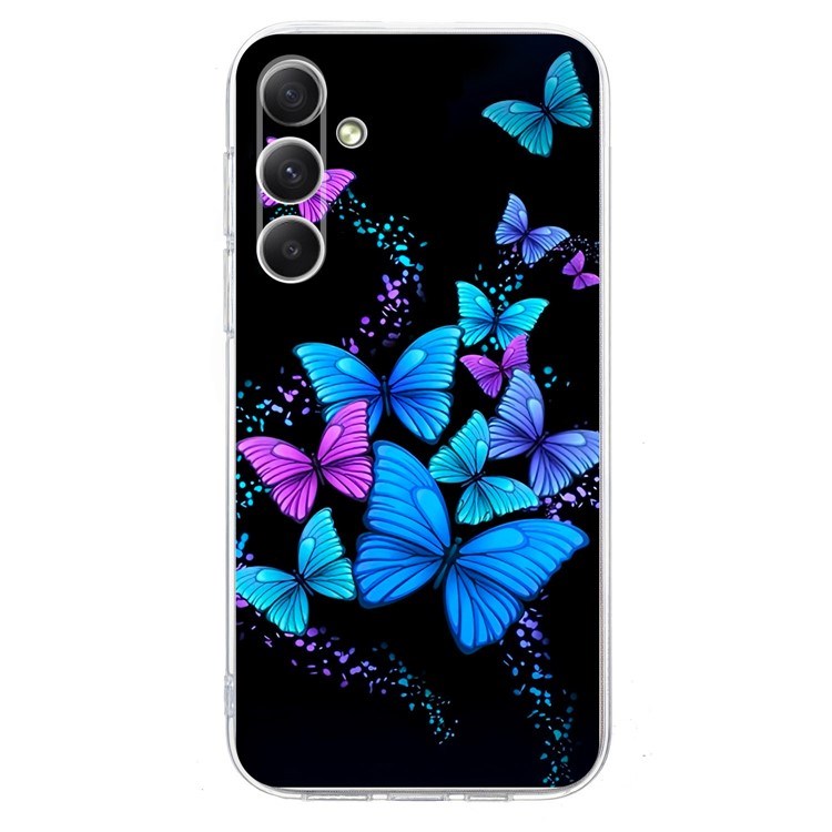 EIDERWOOD Samsung Galaxy S25 FE Fleksibel Plastik Bagside Cover m. Motiv - Sort / Blå Sommerfugle