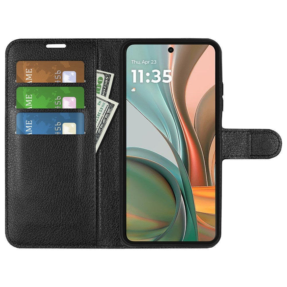 Motorola Moto G75 (5G) - EIDERWOOD Faux Leather Flip Cover m. Kortholder og stativfunksjon - svart
