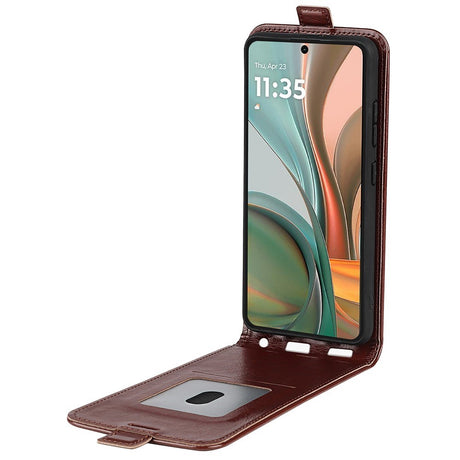 EIDERWOOD Motorola Moto G75 5G-deksel med kortspor – Vertical Flip kunstskinndeksel – Brun