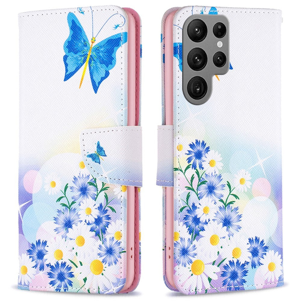 EIDERWOOD Samsung Galaxy S25 Ultra Kunstlæder Flip Cover m. Pung & Ståfunktion - Sommerfugl og Blomster