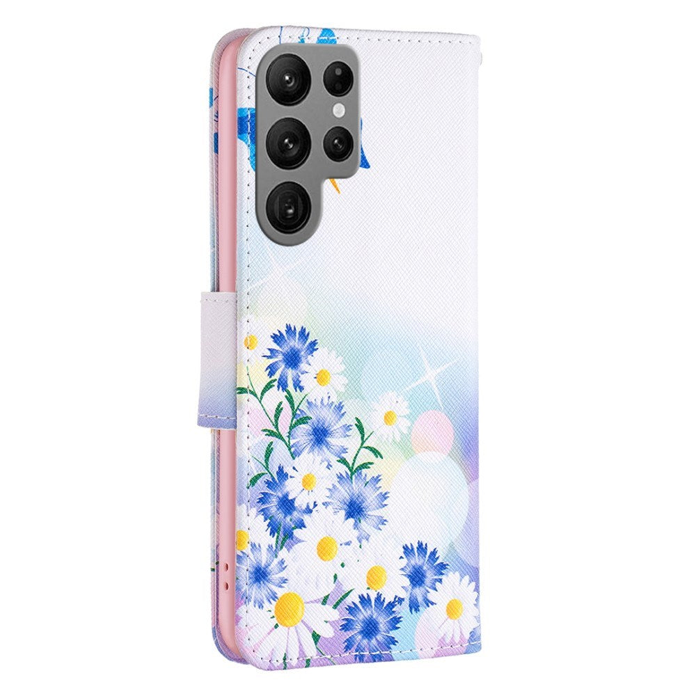 EIDERWOOD Samsung Galaxy S25 Ultra Kunstlæder Flip Cover m. Pung & Ståfunktion - Sommerfugl og Blomster